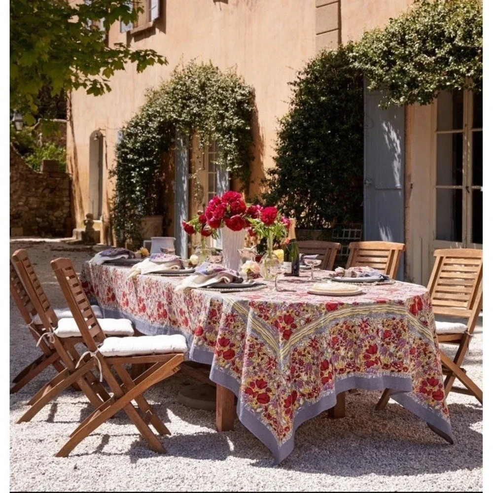 COLEUR NATURE PARIS French JARDIN Tablecloth 100% Cotton Gray Red 71